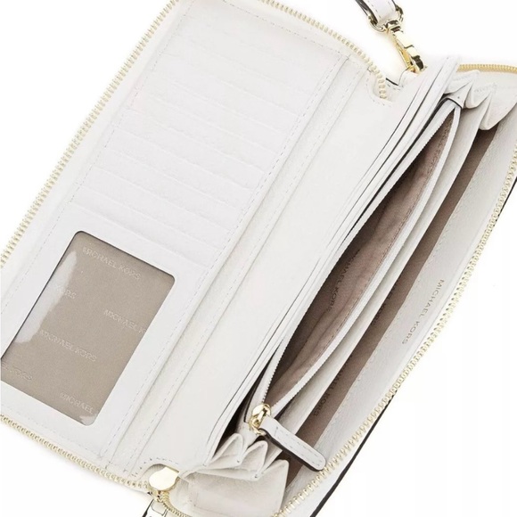 Michael Kors Jet Set Travel Continental Leather Wallet Wristlet In Optic White - Picture 5 of 6